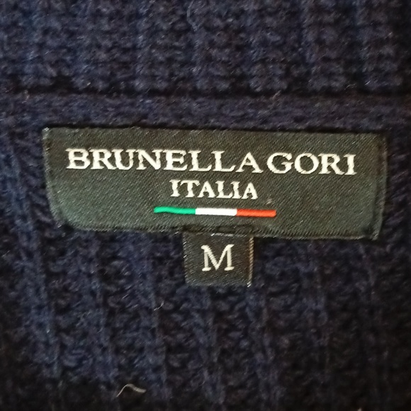 Italy Brunella Gori wool blend fisherman knit men's navy cardigan M - Picture 9 of 11